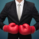 Businessman Standing Posture In Boxing Gloves Isolated